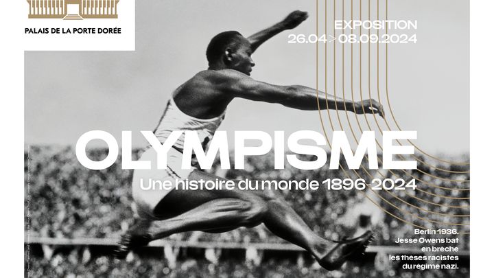 Affiche de l'exposition "Olympisme : une histoire du monde 1896-2024". (Jesse Owens™ owned and licensed by the Jesse Owens Trust, c/o Luminary Group, www.JesseOwens.com)