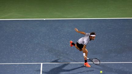 Roger Federer en difficulté à Dubaï (MAHMOUD KHALED / AFP)