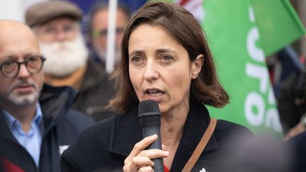 La secrétaire générale de la CGT, Sophie Binet, le 8 novembre 2024 à Vannes (Morbihan). (ESTELLE RUIZ / HANS LUCAS / AFP)