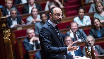 Le Premier ministre Édouard Philippe à l'Assemblée nationale pendant son discours de politique générale mercredi 12 juin. (CHRISTOPHE PETIT TESSON / EPA)