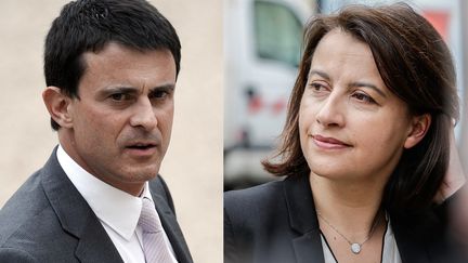 Le Premier ministre Manuel Valls et l'ex-ministre du Logement C&eacute;cile Duflot s'affrontent par m&eacute;dias interpos&eacute;s, le 31 mars 2015. ((AFP / FRANCETV INFO))