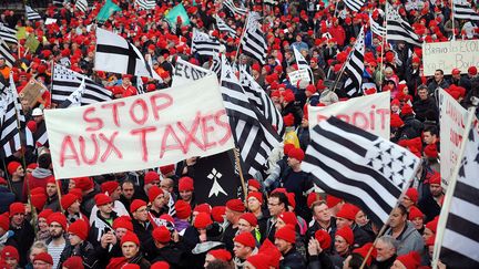 Des manifestants &agrave; Quimper (Finist&egrave;re), le 2 novembre 2013. (JEAN-SEBASTIEN EVRARD / AFP)