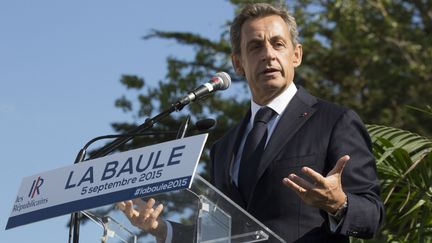 Le pr&eacute;sident des R&eacute;publicains Nicolas Sarkozy lors d'un meeting &agrave; La Baule (Loire-Atlantique), le 5 septembre 2015. (CAROLINE PAUX / CITIZENSIDE.COM / AFP)