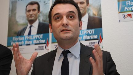 Le vice-pr&eacute;sident du Front national et candidat aux municipales Florian Philippot pr&eacute;sente son programme &agrave; Forbach (Moselle), le 8 f&eacute;vrier 2014. (MAXPPP)