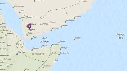 Le rep&egrave;re indique la localit&eacute; de&nbsp;Mahfad (Y&eacute;men), o&ugrave; six membres pr&eacute;sum&eacute;s d'Al-Qa&iuml;da ont &eacute;t&eacute; tu&eacute;s dans la nuit du 27 au 28 juillet 2013. (MAPQUEST.COM)