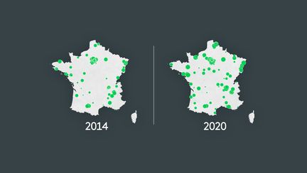 L'évolution des listes EELV au premier tour des élections municipales. (FRANCEINFO)