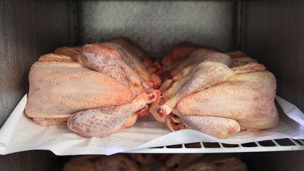 Des poulets bio dans un réfrigérateur, en Provence, le 5 février 2018.&nbsp; (ERIC GUILLORET / BIOSPHOTO / AFP)