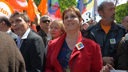 La secr&eacute;taire g&eacute;n&eacute;rale du syndicat FSU, Bernadette Groison, lors d'une manifestation &agrave; Paris, le 15 mai 2014. (CITIZENSIDE/CLAUDE SZMULEWICZ / CITIZENSIDE.COM)