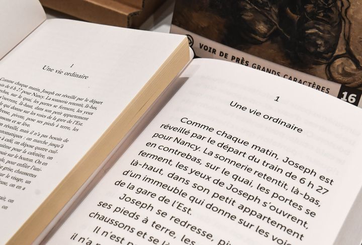 Pages d'un livre photographié dans la&nbsp; librairie Grands Caractères, Paris 2021 (ALAIN JOCARD / AFP)