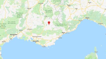 Un incendie, a priori accidentel, a détruit au moins 30 hectares de forêt dans les Alpes-de-Haute-Provence, le 10 août 2019. (GOOGLE MAPS)