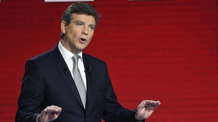 Arnaud Montebourg, lors du deuxième débat de la primaire de la gauche, le 15 janvier 2017, à Paris. (BERTRAND GUAY / AFP)