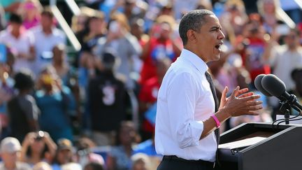 Barack Obama au&nbsp;Delray Beach Tennis Center, en&nbsp;Floride (Etats-Unis), le 23 octobre 2012. (JOE RAEDLE / GETTY IMAGES NORTH AMERICA / AFP)