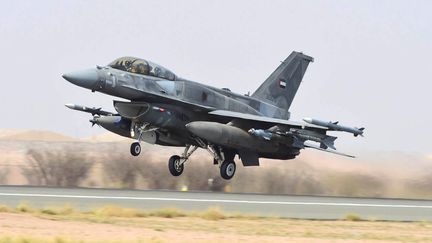 Un avion de la coalition arabe dirig&eacute;e par l'Arabie saoudite, le 1er avril 2015. (WAM / AFP)