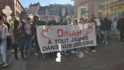 Plusieurs centaines de personnes ont participé à une marche blanche à Mulhouse en hommage à Dinah, dimanche 24 octobre 2021. (JULIEN PENOT / RADIO FRANCE)