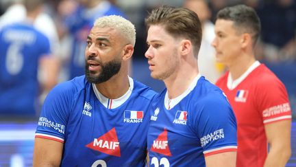 Earvin Ngapeth en pleine discussion lors du quart de finale de la Ligue des nations contre le Japon, le 21 juillet 2022 à Bologne.&nbsp; (ROBERTO TOMMASINI / LIVEMEDIA)