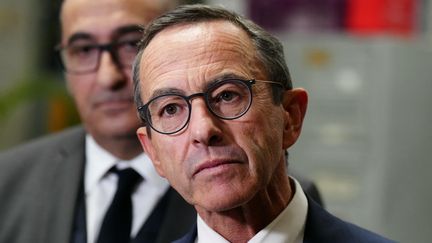 Interior Minister Bruno Retailleau visits the La Courneuve police station in Seine-Saint-Denis on September 23, 2024. (DIMITAR DILKOFF / AFP)