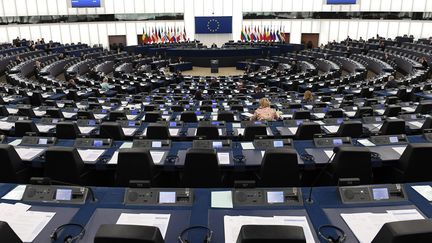 L'hémicycle du Parlement européen à Strasbourg, le 14 mars 2018.&nbsp; (FREDERICK FLORIN / AFP)