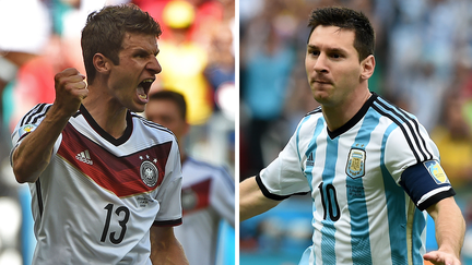 L'Allemand Thomas M&uuml;ller et l'Argentin Lionel Messi vont s'affronter en finale de la Coupe du monde. ( AFP )