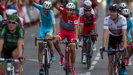 Fabio Aru (Astana), vainqueur du Tour d'Espagne 2015, à l'arrivée de la dernière étape.  (JAIME REINA / AFP)