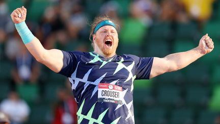 L'Américain Ryan Crouser a battu le record du monde de lancer de poids, le 18 juin 2021, à&nbsp;Eugene (États-Unis). (PATRICK SMITH / GETTY IMAGES NORTH AMERICA via AFP)