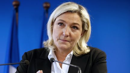 La pr&eacute;sidente du Front national, Marine Le Pen, lors d'une conf&eacute;rence de presse au si&egrave;ge du parti, &agrave; Nanterre (Hauts-de-Seine), le 7 janvier 2014. (THOMAS SAMSON / AFP)