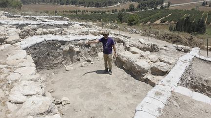 Le professeur Garfinkel sur l'emplacement d'une ancienne ville philistine en Israël en juillet 2019 (MENAHEM KAHANA / AFP)