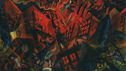 George Grosz, "Explosion", 1917. Huile sur panneau compos&eacute;, 47,8 x 68,2 cm. The Museum of Modern Art, New York. (© 2012. DIGITAL IMAGE, THE MUSEUM OF MODERN ART, NEW YORK/SCALA, FLORENCE © THE ESTATE OF GEORGE GROSZ, PRINCETON, NJ./ADAGP, PARIS 2012)