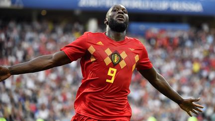 Le Belge Romelu Lukaku fête un but contre le Panama, le 18 juin 2018, à Sotchi (Russie). (DIRK WAEM / BELGA MAG / AFP)