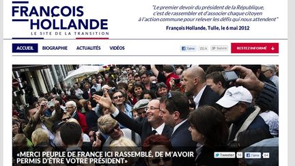 Le site de Fran&ccedil;ois Hollande le 8 mai 2012, apr&egrave;s son &eacute;lection le 6 mai. (CAPTURE D'ÉCRAN / FTVI)