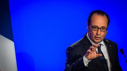 Fran&ccedil;ois Hollande prononce un discours &agrave; Strasbourg (Bas-Rhin), le 26 avril 2015. ( CITIZENSIDE / AFP)