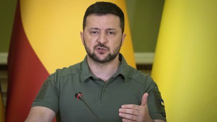 Le président ukrainien Volodymyr Zelensky, le 1er juillet 2023 à Kiev (Ukraine). (EFREM LUKATSKY/AP/SIPA / SIPA)