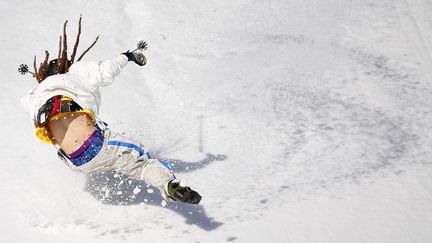 Chute du Su&eacute;dois&nbsp;Henrik Harlaut lors des qualifications en ski slopestyle, le 13 f&eacute;vrier 2014. (MIKE BLAKE / REUTERS)