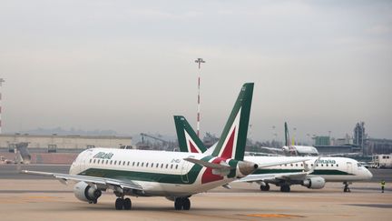 Un avion &agrave; l'a&eacute;roport de Rome-Fiumicino&nbsp;(Italie), le 9 janvier 2014. (VINCENZO PINTO / AFP)