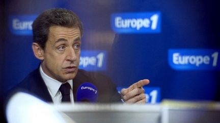 Nicolas Sarkozy sur Europe 1, vendredi 3 mai (LIONEL BONAVENTURE / AFP)