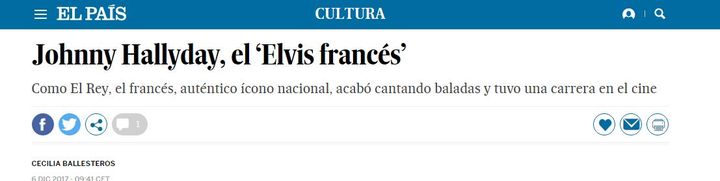 Le quotidien espagnol qualifie Johnny Hallyday d'"Elvis français". (EL PAIS)