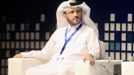 The spokesperson for the Ministry of Foreign Affairs of Qatar, Majed Al-Ansari gives a conference on March 27, 2022 during the 20th edition of the Doha Forum (Qatar).  (MOHAMMED DABBOUS / ANADOLU AGENCY / AFP)