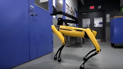 Le robot-chien de Boston Dynamics va ouvrir la porte. (CAPTURE D'ÉCRAN YOUTUBE)