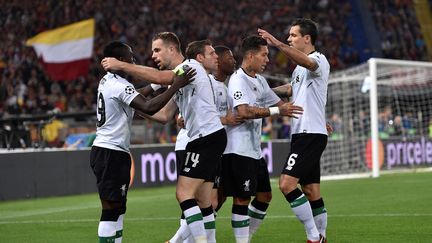 Les joueurs de Liverpool, le 2 mai 2018, à Rome.&nbsp; (CLAUDIO PASQUAZI / ANADOLU AGENCY / AFP)