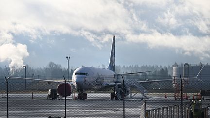 A Boeing 737 Max 9 from Alaska Airlines, parked on the tarmac at Portland airport (United States), January 5, 2024. (PATRICK T. FALLON / AFP)