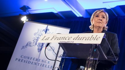 Marine Le Pen lors d'une conférence de presse à Paris, le 26 janvier 2017. (YANN KORBI / AFP)