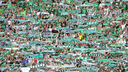 Les supporters des Verts au stade Geoffroy-Guichard lors du match opposant Saint-Etienne &agrave; Guingamp,&nbsp;le 18 ao&ucirc;t 2013. (  MAXPPP)