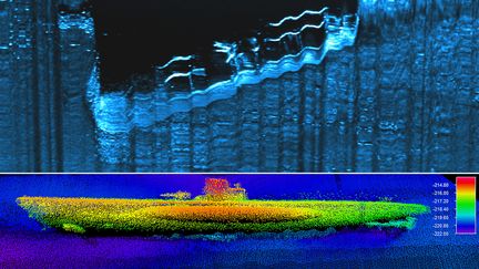 Les autorit&eacute;s am&eacute;ricaines ont d&eacute;voil&eacute;, mardi 21 octobre 2014, les images du sous-marin nazi et du cargo Bluefields, retrouv&eacute;s au fond de l'Atlantique.&nbsp; (HO / NOAA)