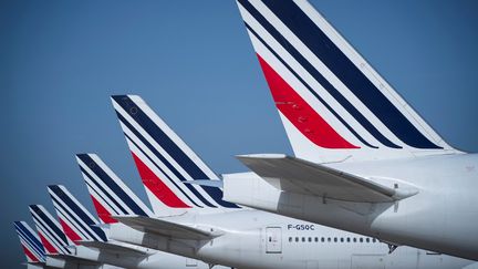 Des avions Air France sur le tarmac de Roissy. (JOEL SAGET / AFP)