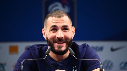 Karim&nbsp;Benzema en conférence de presse à Clairefontaine, le 30 mai 2021 (FRANCK FIFE / AFP)