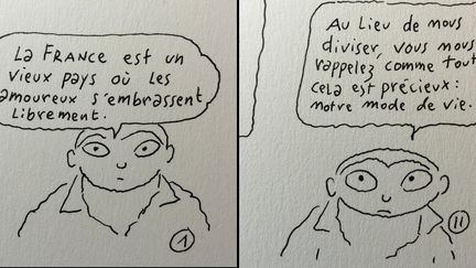 Dessins de Joann Sfar publiés sur Instagram après les attentats parisiens du 13 novembre 2015.
 (https://instagram.com/joannsfar/)