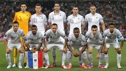 Les Bleus avant le match contre l'Espagne, le 23 juin 2012 &agrave; Donetsk (Ukraine). (ALEXANRE MYSYAKIN / AFP)