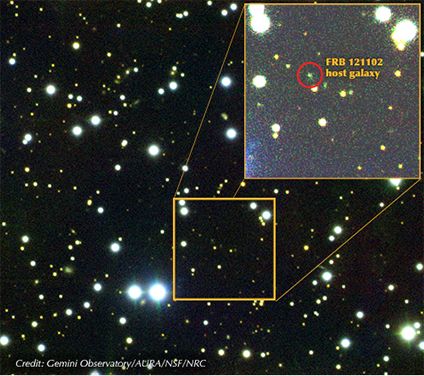 Imagerie de la galaxie à l'origine du FRB étudié par les chercheurs.&nbsp; (GEMINI OBSERVATORY / AURA / NSF / NRC)