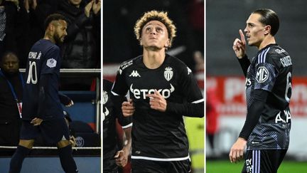 Le Parisien Neymar, le Monégasque Eliesse Ben Seghir et le Lyonnais Maxence Caqueret ont été des grands acteurs de la 16e journée de Ligue 1. (AFP)