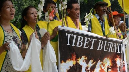 Manifestation en faveur du Tibet en Inde. (RAVEENDRAN / AFP)