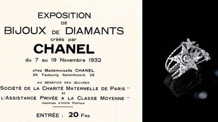 Carton d&#039;invitation pour l&#039;exposition &quot;Bijoux de Diamants&quot; + Bracelet étoile filante, collection &quot;1932&quot;
 (Chanel)